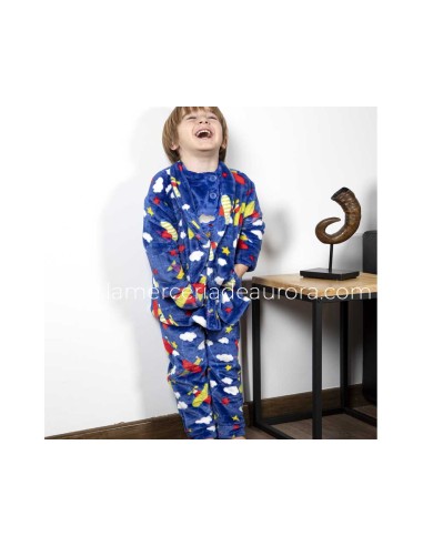 Bata infantil coralina abotonada "Aviones" 8401...