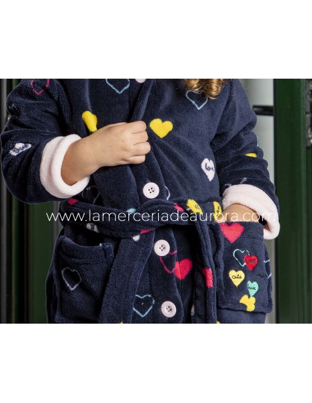 Bata infantil coralina abotonada "Corazones" 8421 de Muslher