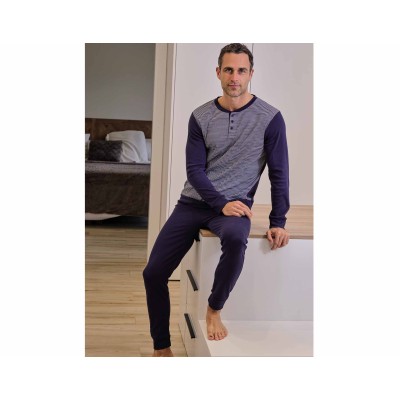 Pijama largo hombre interlock "Rayas finas marino" 5689 de Muslher