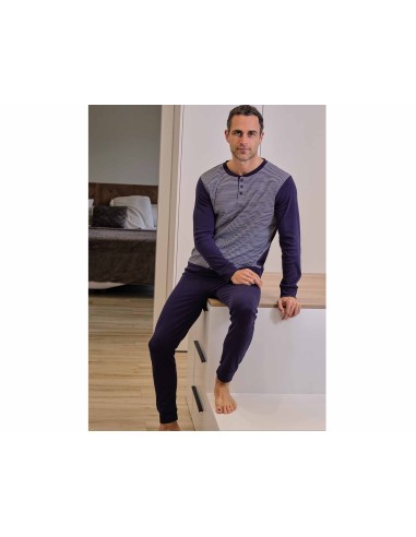 Pijama largo hombre interlock "Rayas finas marino" 5689 de Muslher