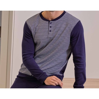 Pijama largo hombre interlock "Rayas finas marino" 5689 de Muslher 2