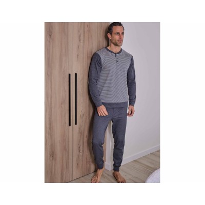 Pijama largo hombre interlock "Rayas finas antracita"...