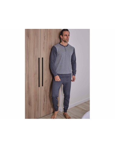 Pijama largo hombre interlock "Rayas finas...