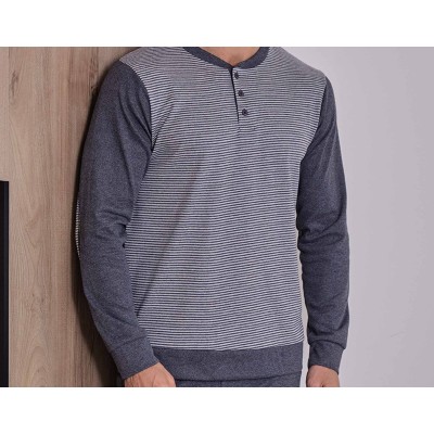 Pijama largo hombre interlock "Rayas finas antracita"... 2