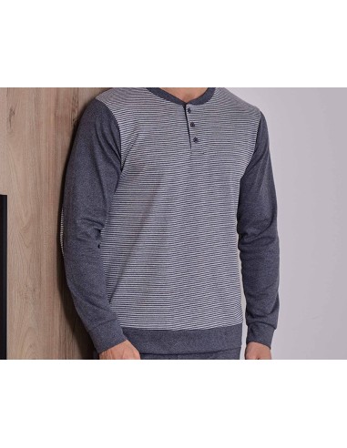 Pijama largo hombre interlock "Rayas finas...