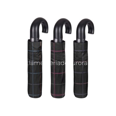 Paraguas plegable hombre mango curvo "Cuadros" de...