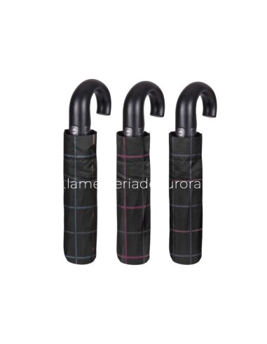 Paraguas plegable hombre mango curvo "Cuadros"...