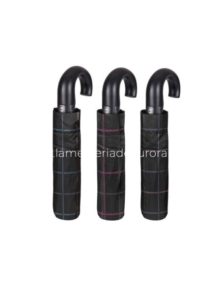 Paraguas plegable hombre mango curvo "Cuadros" de Perletti - varios colores