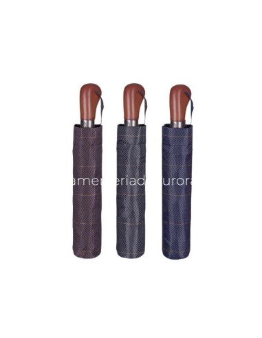 Paraguas plegable hombre mango madera XL de...