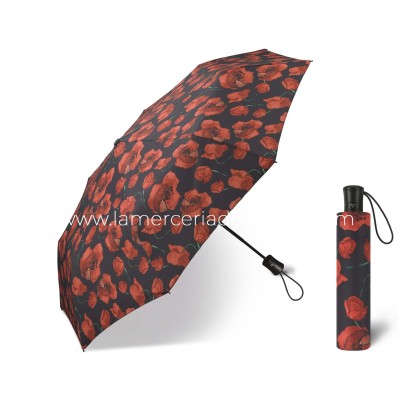 Paraguas plegable apertura automática "Flores rojas fondo...