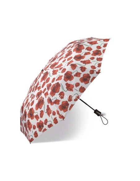 Paraguas plegable apertura automática "Flores rojas fondo blanco" de Happy Rain