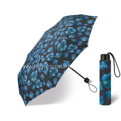 Paraguas plegable apertura manual "Flores azules fondo...