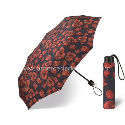 Paraguas plegable apertura manual "Flores rojas fondo...