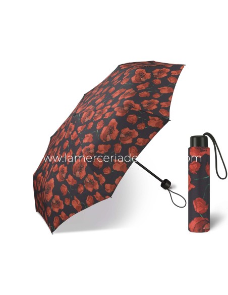 Paraguas plegable apertura manual "Flores rojas fondo negro" de Happy Rain