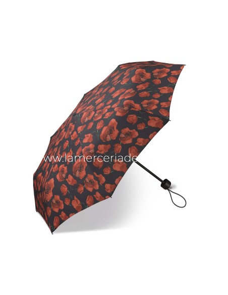 Paraguas plegable apertura manual "Flores rojas fondo negro" de Happy Rain