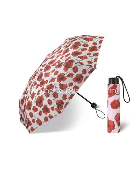 Paraguas plegable apertura manual "Flores rojas fondo blanco" de Happy Rain
