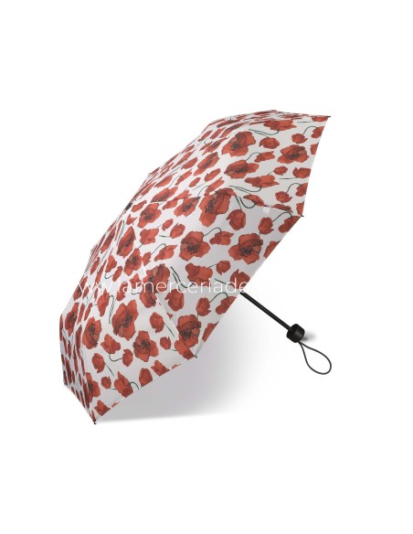 Paraguas plegable apertura manual "Flores rojas fondo blanco" de Happy Rain