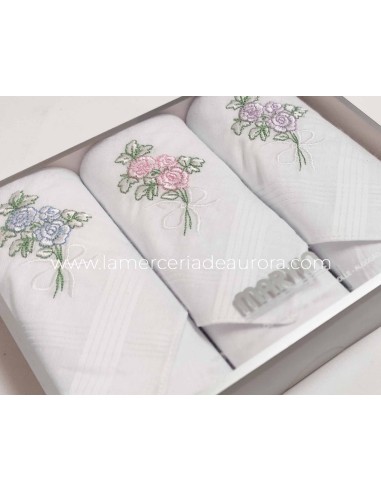 Estuche pañuelos mujer bordados "Rosa" (3 uds)...