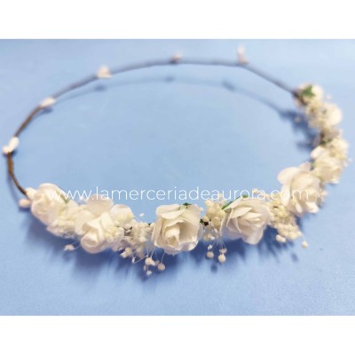 Corona rosas blancas y flor seca natural de Siena... 2