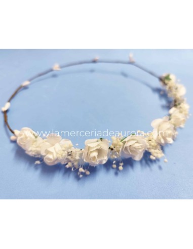 Corona rosas blancas y flor seca natural de...