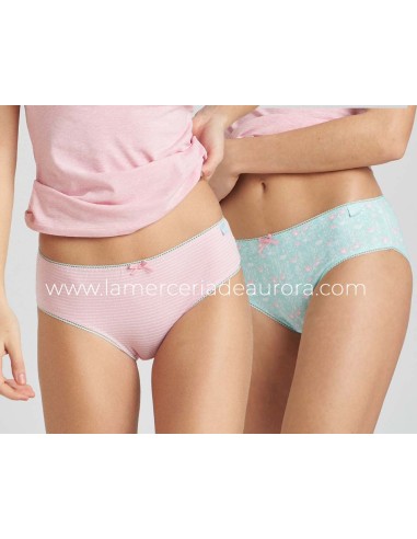 Braga midi algodón "Flores y rayas" (2 uds) de Kehat