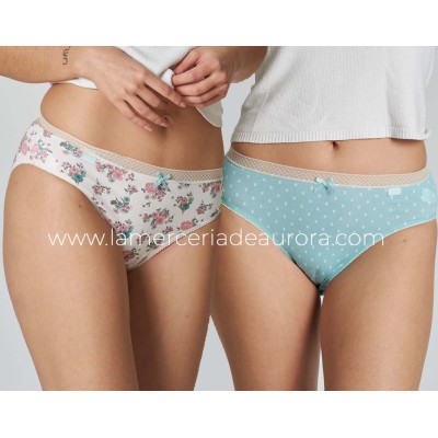 Braga midi mujer algodón Flores marfil-tulipanes (pack 2...