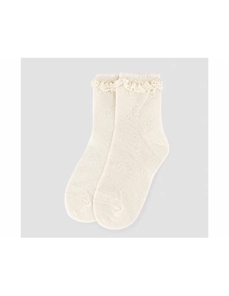 Calcetines ceremonia niña marfil "Calado y puntilla" 32593 de Ysabel Mora