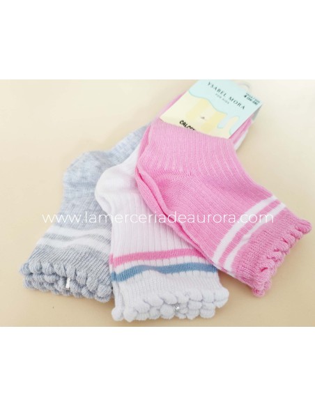 Calcetines cortos algodón "Rayas y puño rizado" (pack 3 pares) 32587 de Ysabel Mora