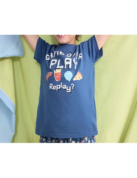 Pijama corto juvenil algodón "Game over play, replay?" de Tobogán