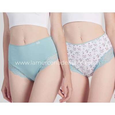 Braga alta mujer algodón fantasía con encaje (pack 2 uds)...