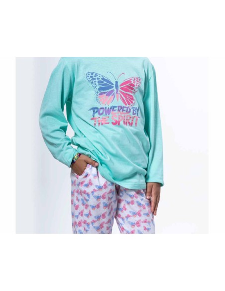 Pijama largo juvenil algodón entretiempo "Powered by the spirit" de Kinanit