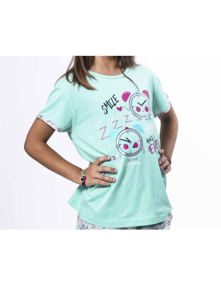 Pijama corto juvenil algodón "Smile, be happy and enjoy" de Kinanit
