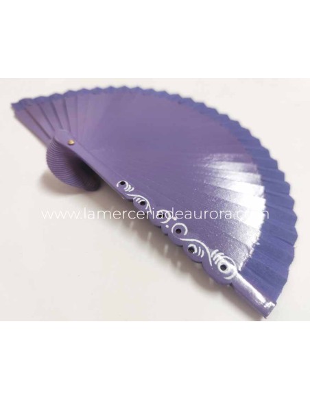 Abanico madera liso (15cm) "Barroco malva"