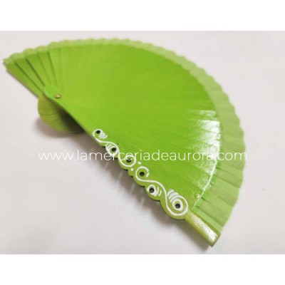 Abanico madera liso (15cm) "Barroco Verde pistacho" 2