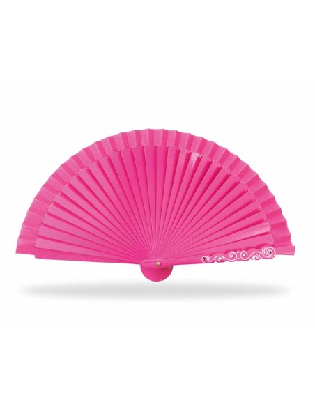 Abanico madera liso (15cm) "Barroco fucsia"