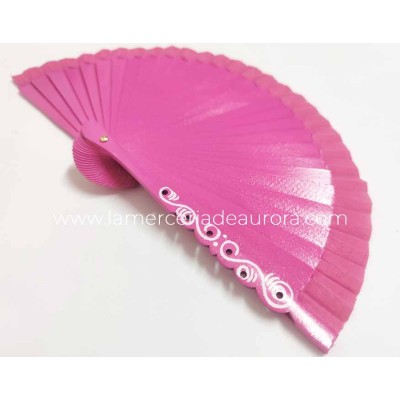 Abanico madera liso (15cm) "Barroco fucsia" 2