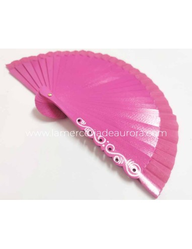 Abanico madera liso (15cm) "Barroco fucsia"