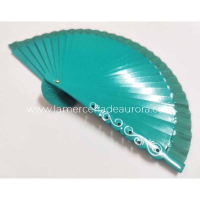 Abanico madera liso (15cm) "Barroco verde esmeralda" 2