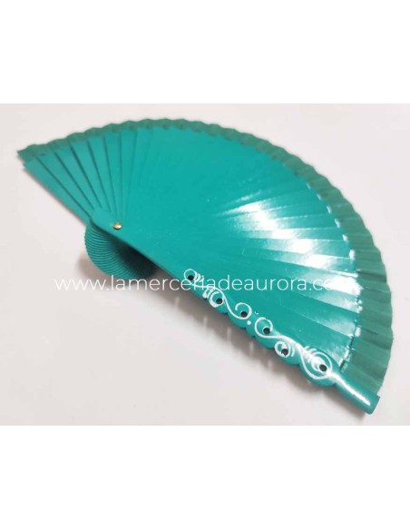 Abanico madera liso (15cm) "Barroco verda esmeralda"