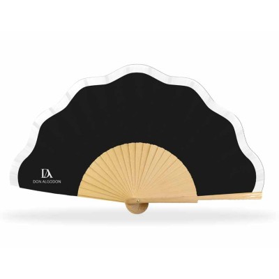 Abanico madera y tela ondulada + funda "Negro y blanco" de Don Algodón