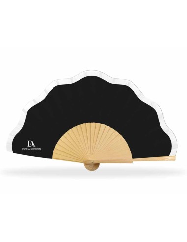 Abanico madera y tela ondulada + funda "Negro y blanco" de Don Algodón