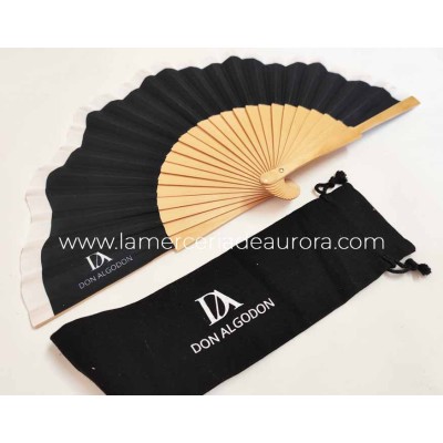 Abanico madera y tela ondulada + funda "Negro y blanco" de Don Algodón 2