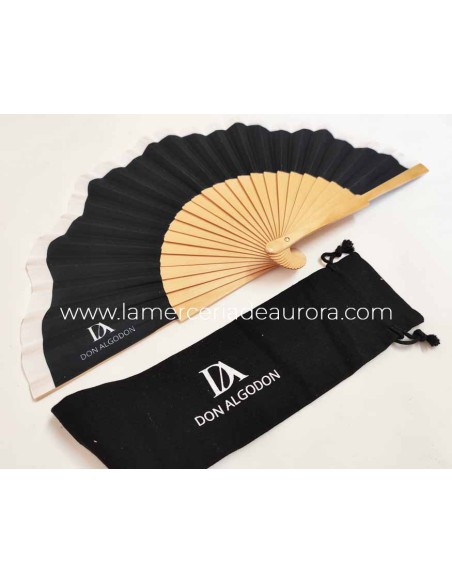 Abanico madera y tela ondulada + funda "Negro y blanco" de Don Algodón
