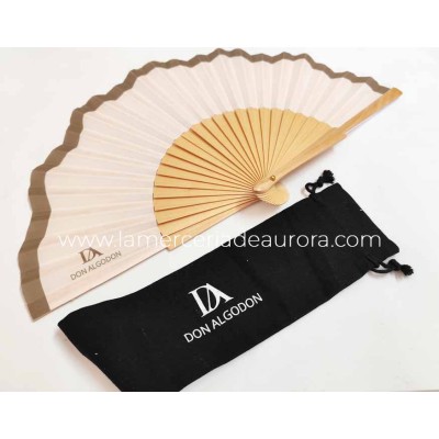 Abanico madera y tela ondulada + funda "Crema y café" de Don Algodón 2