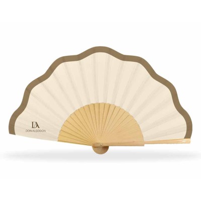 Abanico madera y tela ondulada + funda "Crema y café" de Don Algodón