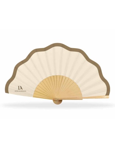 Abanico madera y tela ondulada + funda "Crema y café" de Don Algodón
