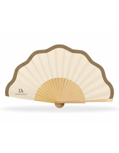 Abanico madera y tela ondulada + funda "Crema y café" de Don Algodón