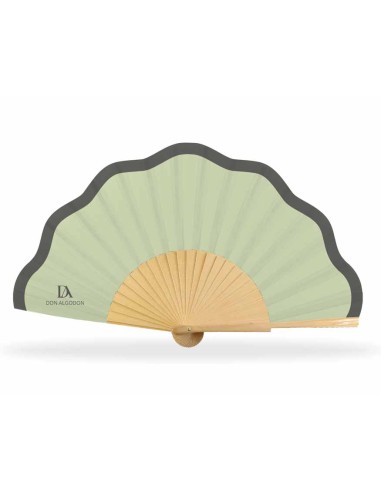Abanico madera y tela ondulada + funda "Verde salvia y oliva" de Don Algodón