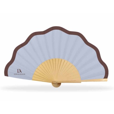 Abanico madera y tela ondulada + funda "Azul y marrón" de...