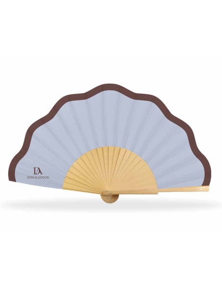 Abanico madera y tela ondulada + funda "Azul y marrón" de Don Algodón